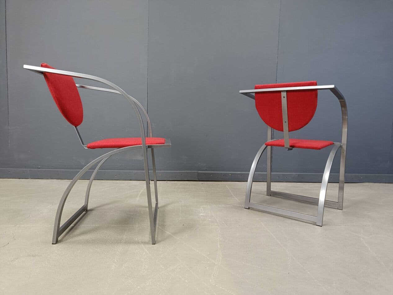 Set of Six Sinus Chairs, brushed steel, red fabric, Germany, 1990s. - 264581