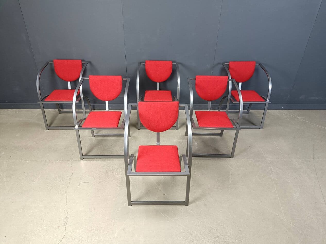 Set of Six Sinus Chairs, brushed steel, red fabric, Germany, 1990s. - 264590