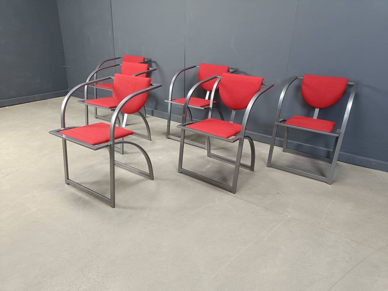 Set of Six Sinus Chairs, brushed steel, red fabric, Germany, 1990s. - 264585