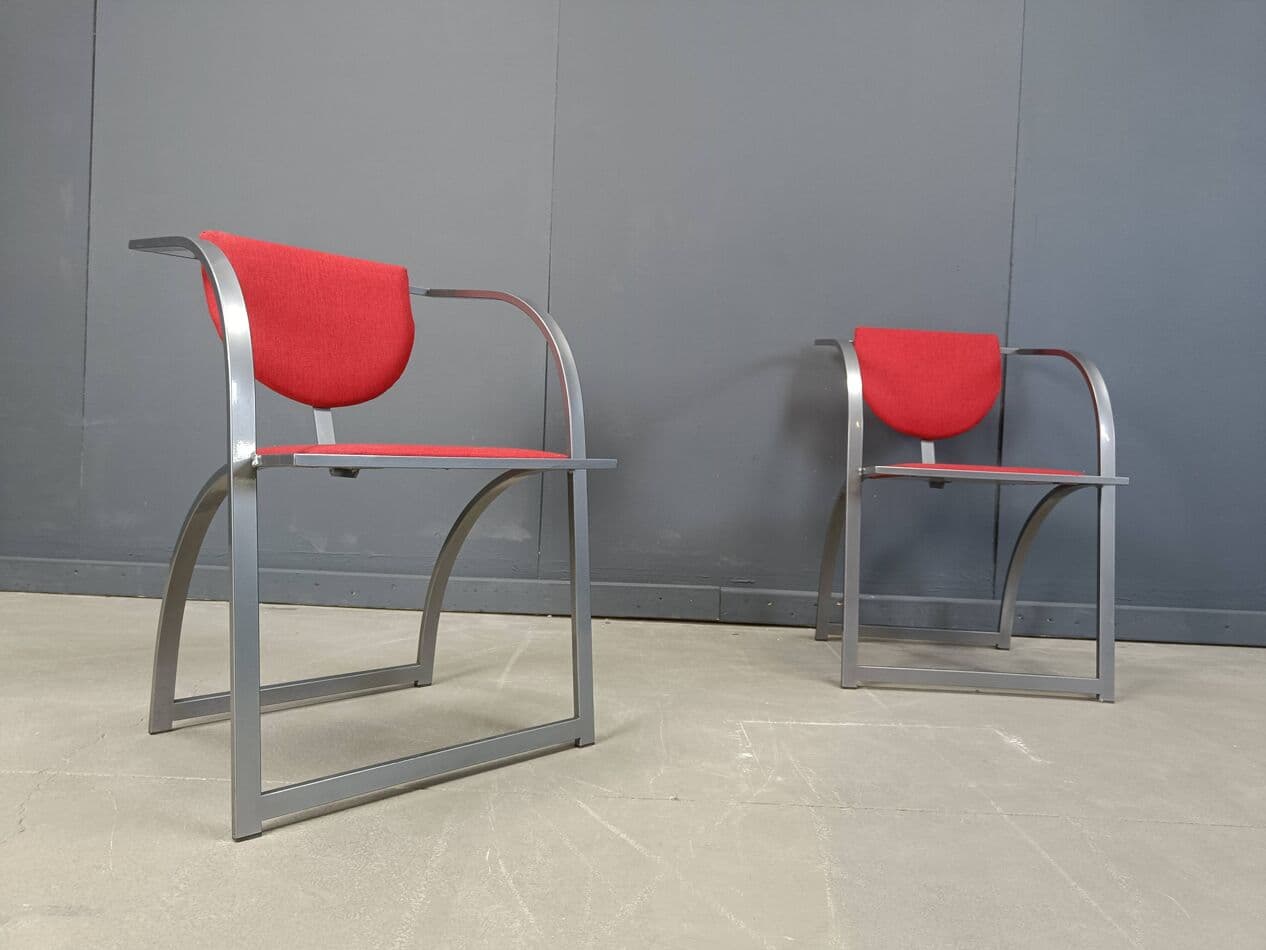 Set of Six Sinus Chairs, brushed steel, red fabric, Germany, 1990s. - 264584