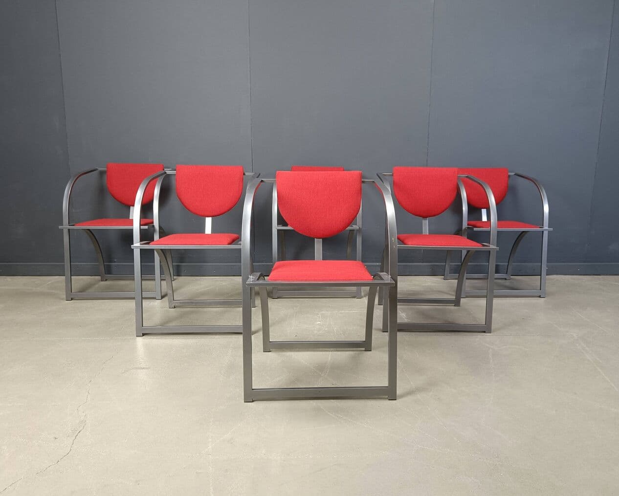 Set of Six Sinus Chairs, brushed steel, red fabric, Germany, 1990s. - 264588