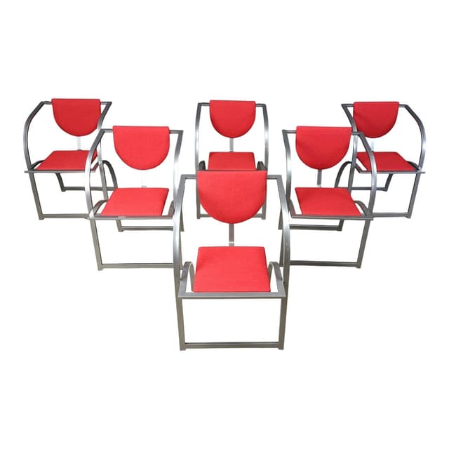 Set of Six Sinus Chairs, brushed steel, red fabric, Germany, 1990s. - DIMENSION