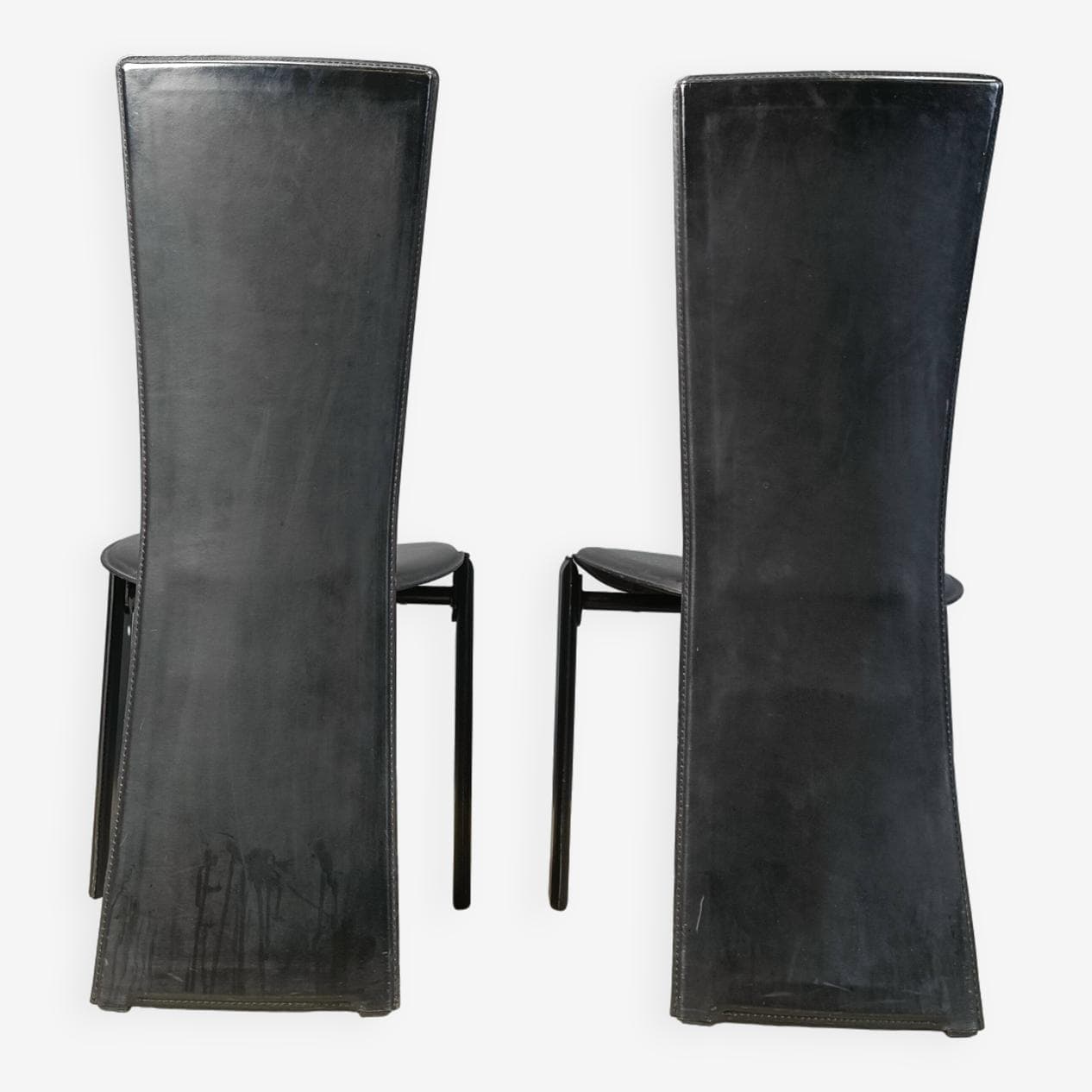 Set of six dining chairs, black leather, black wood, by P. Costantini, Italy, 1980s. - 264569