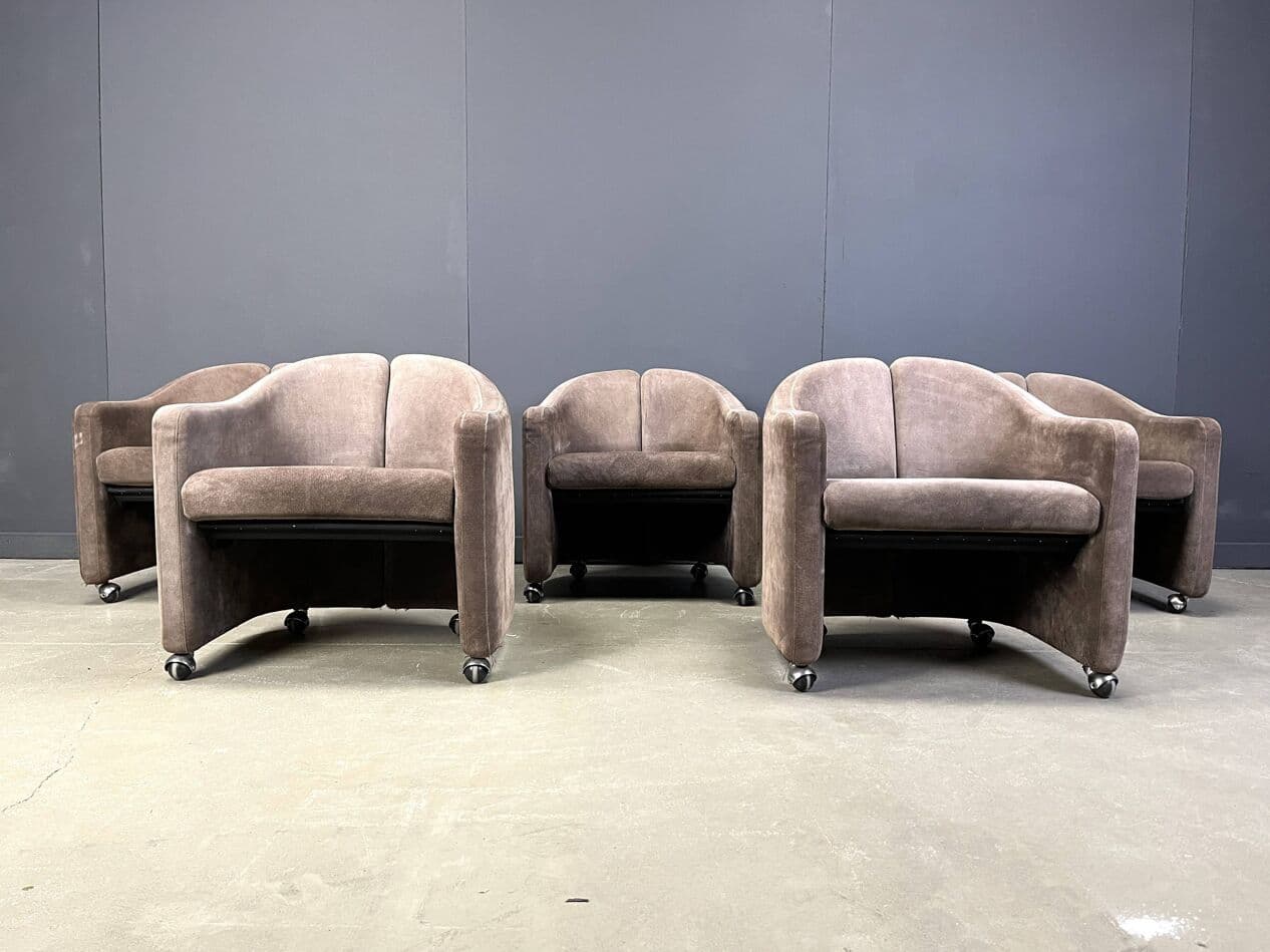 Zestaw pięciu foteli PS142, tkanina szara, proj. E. Gerli, Tecno, Włochy, lata 70. - 264525