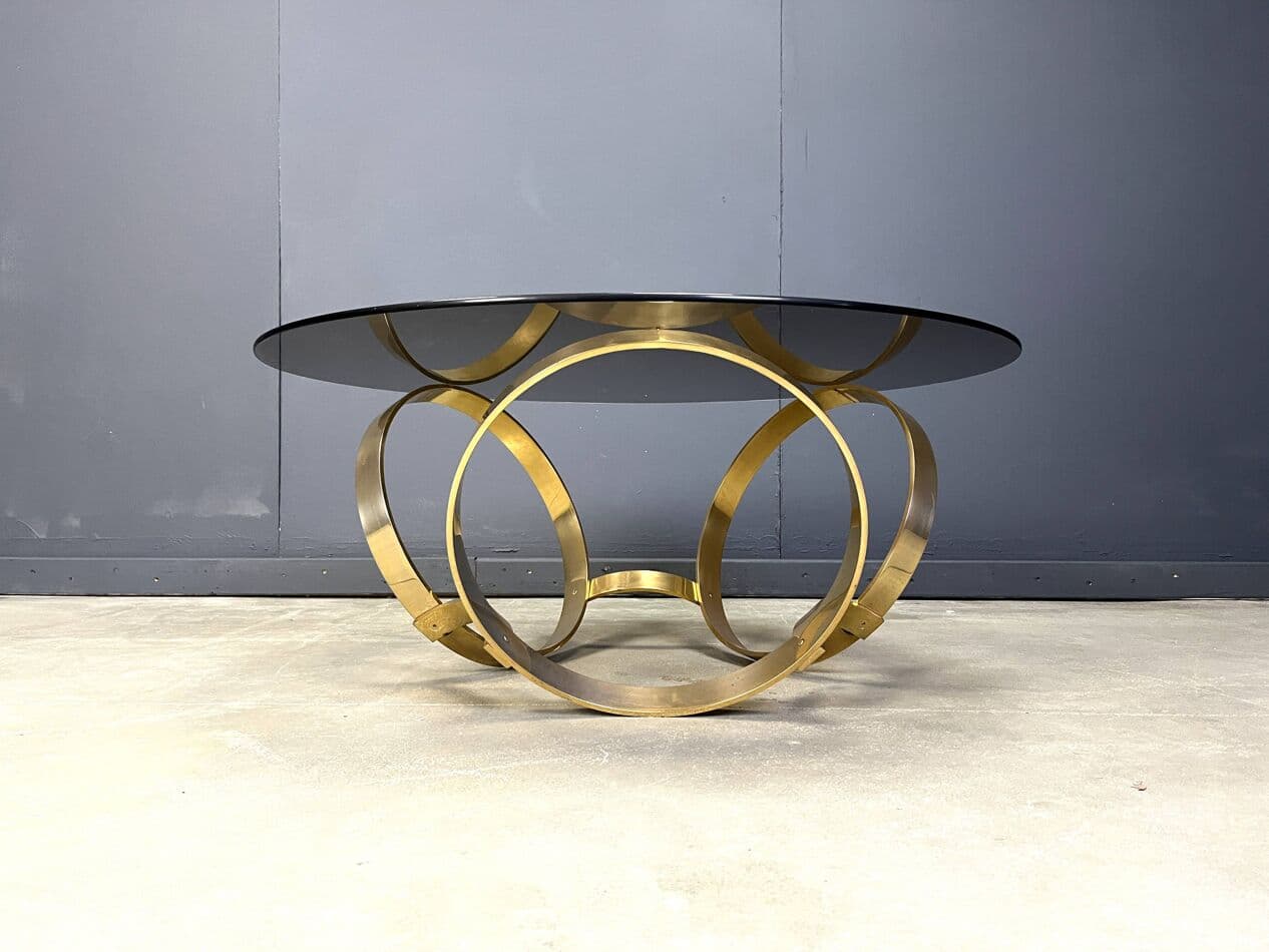 Coffee Table Space Age, smoked glass, gold brass, Germany, 1970s - 264487