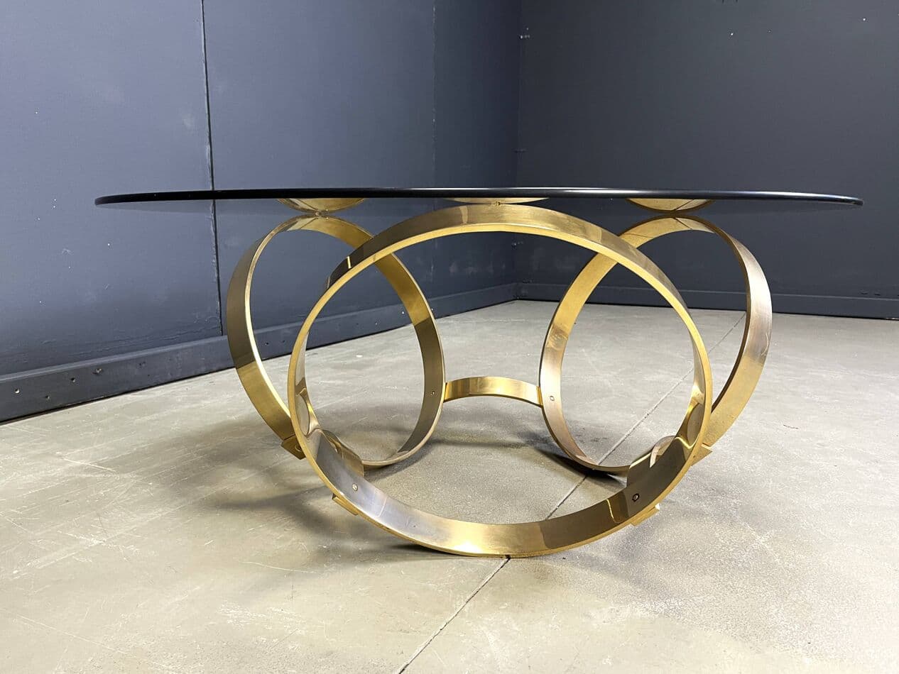 Coffee Table Space Age, smoked glass, gold brass, Germany, 1970s - 264498
