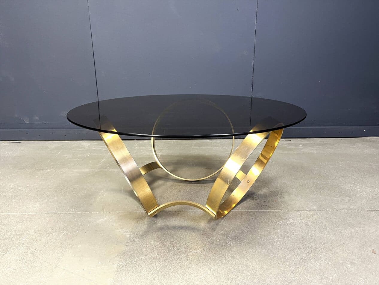 Coffee Table Space Age, smoked glass, gold brass, Germany, 1970s - 264490
