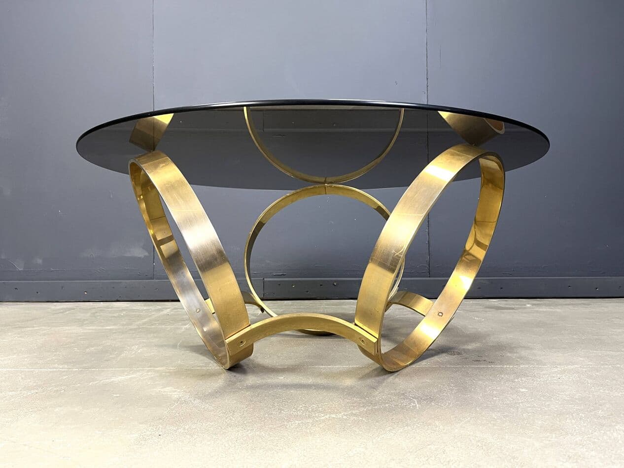 Coffee Table Space Age, smoked glass, gold brass, Germany, 1970s - 264489