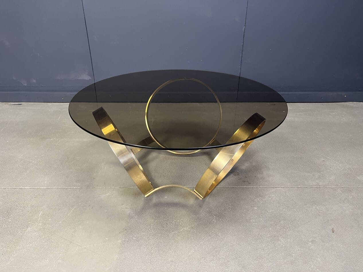 Coffee Table Space Age, smoked glass, gold brass, Germany, 1970s - 264491