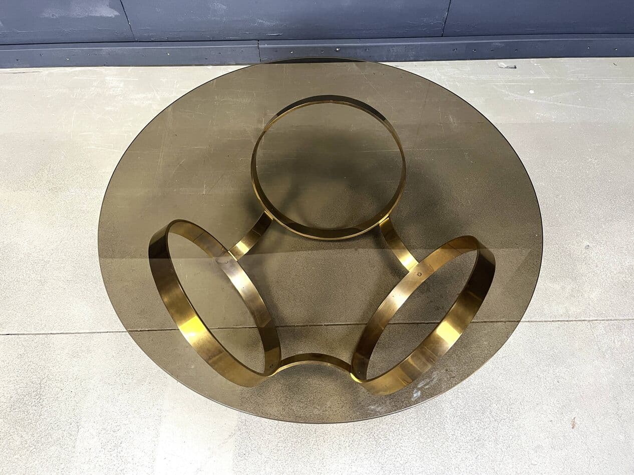 Coffee Table Space Age, smoked glass, gold brass, Germany, 1970s - 264500