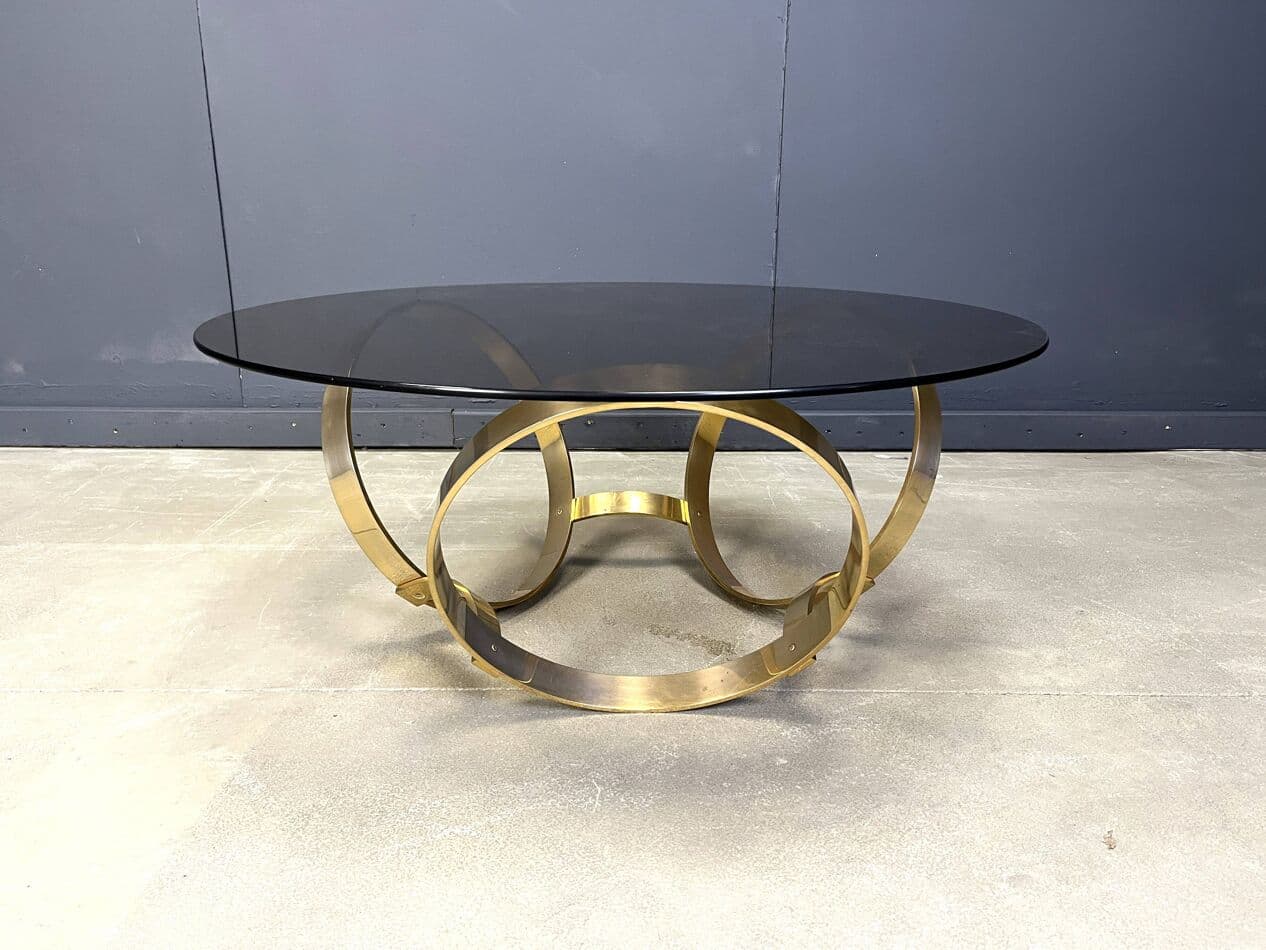 Coffee Table Space Age, smoked glass, gold brass, Germany, 1970s - 264494