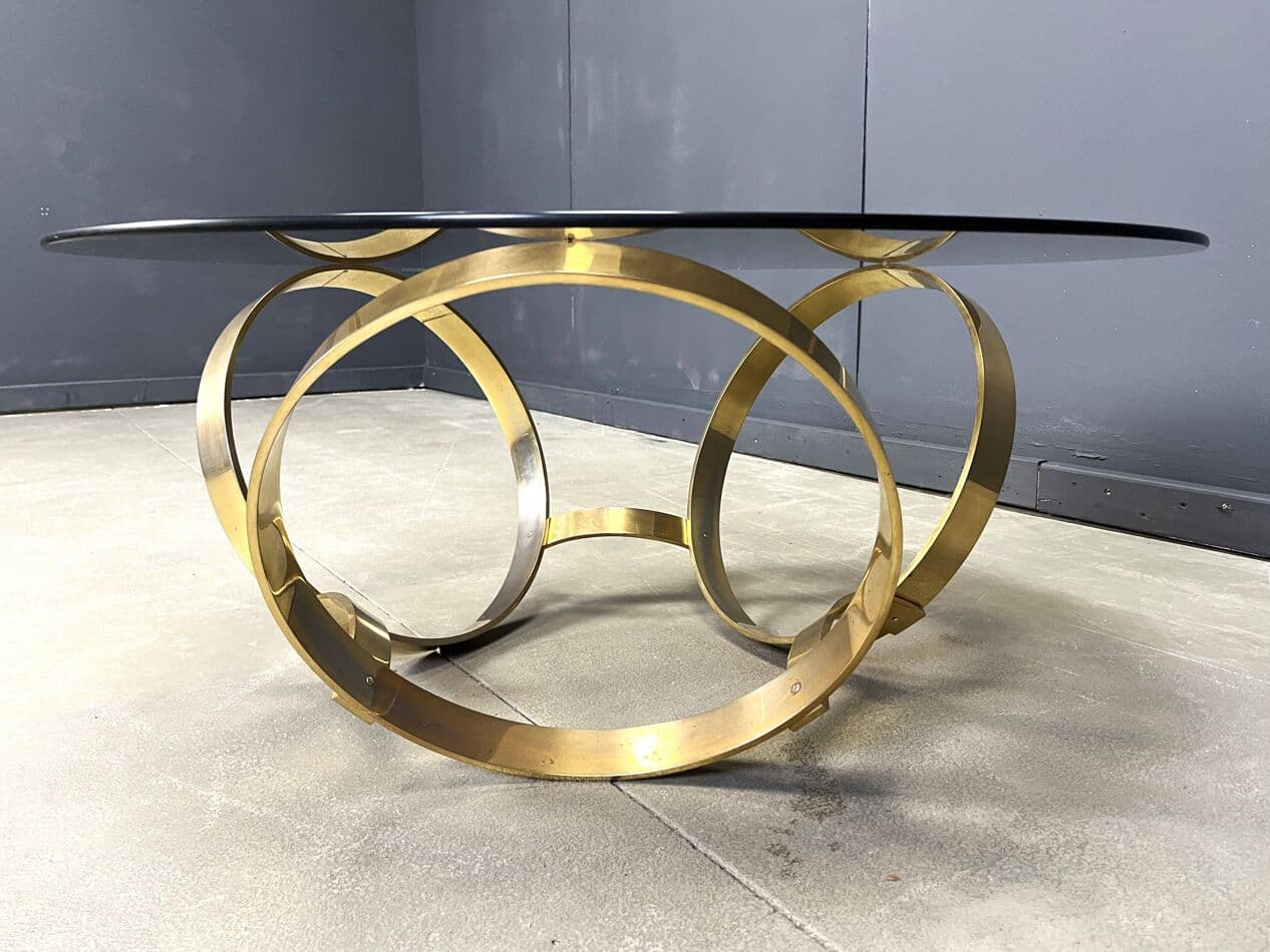 Coffee Table Space Age, smoked glass, gold brass, Germany, 1970s - 264499