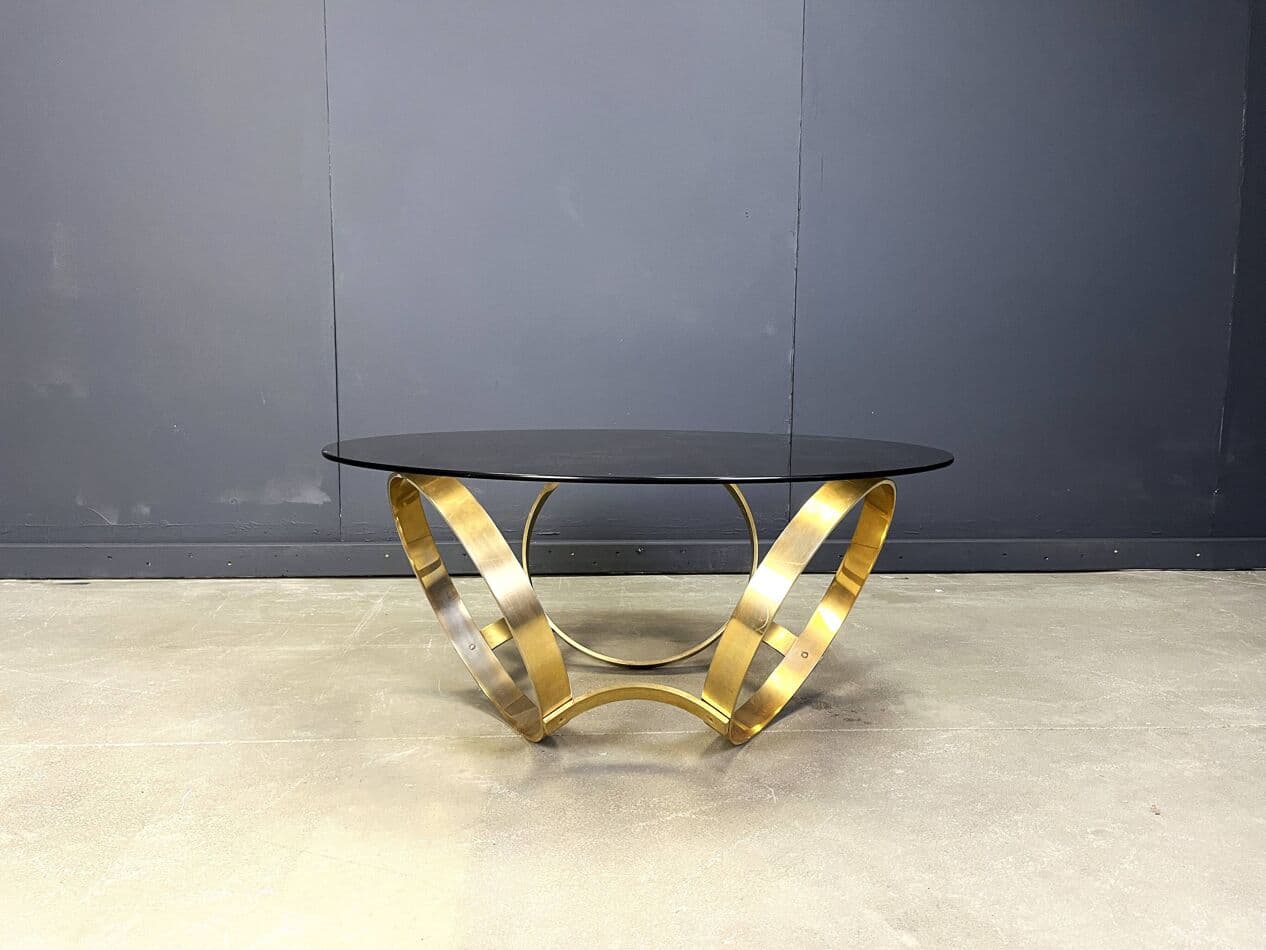 Coffee Table Space Age, smoked glass, gold brass, Germany, 1970s - 264495
