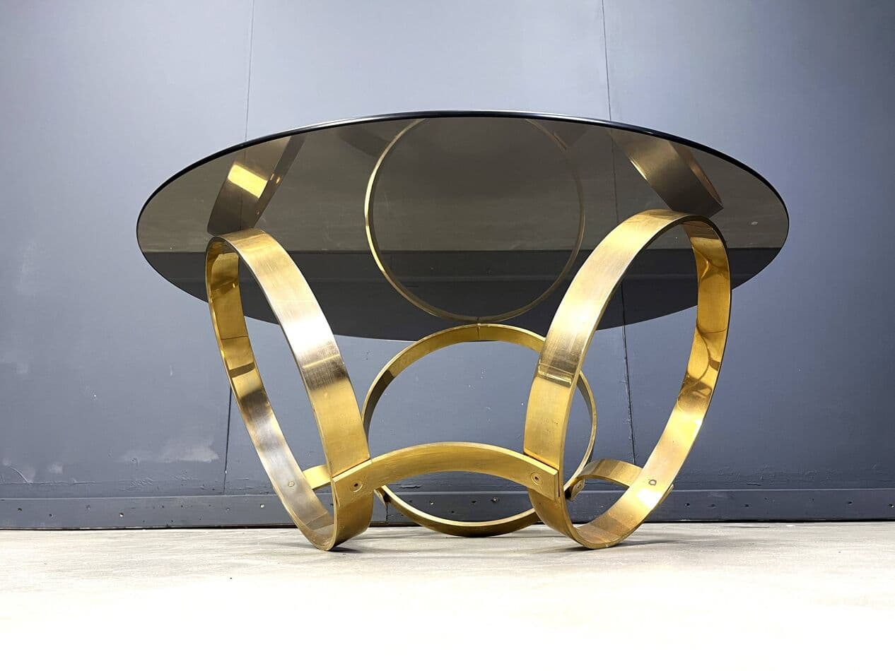 Coffee Table Space Age, smoked glass, gold brass, Germany, 1970s - 264488