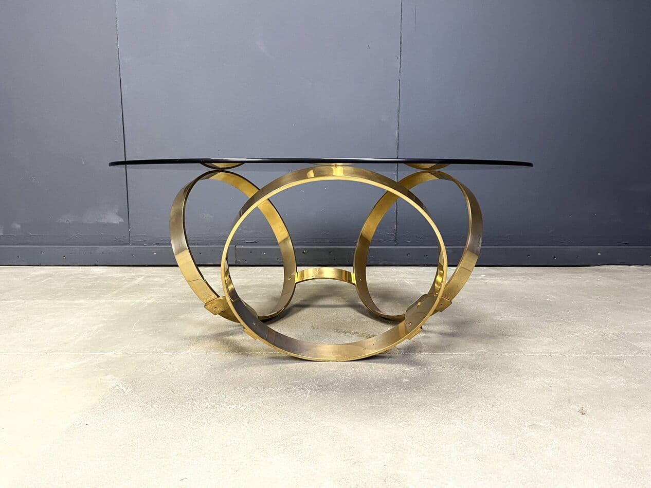 Coffee Table Space Age, smoked glass, gold brass, Germany, 1970s - 264493