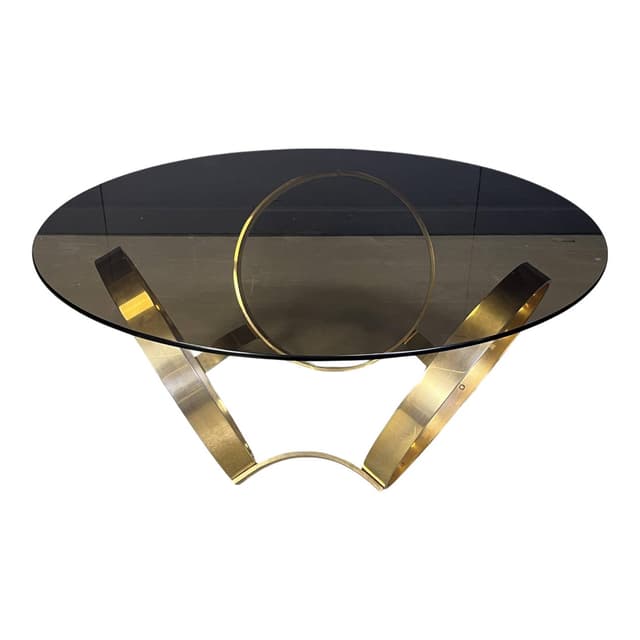 Coffee Table Space Age, smoked glass, gold brass, Germany, 1970s - DIMENSION