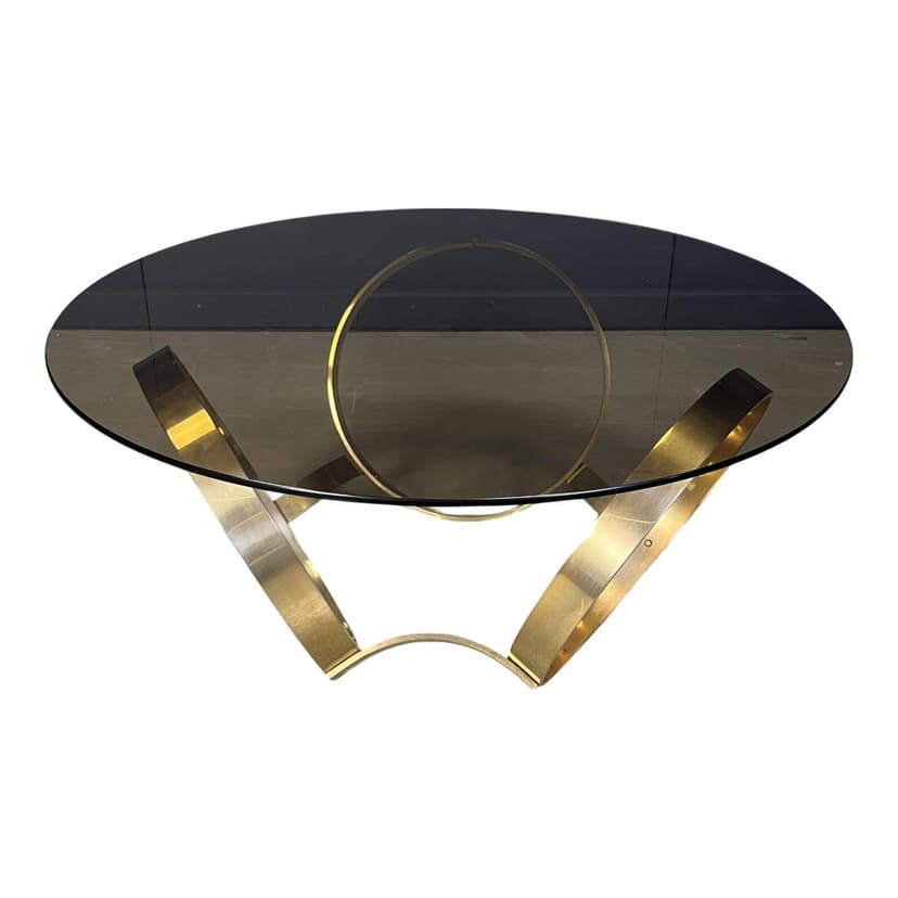 Coffee Table Space Age, smoked glass, gold brass, Germany, 1970s
