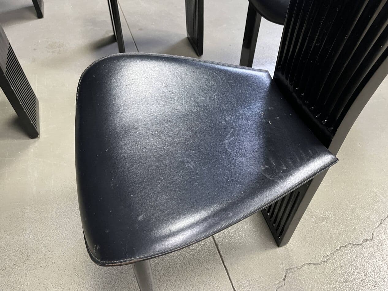 Set of six chairs Fan, black wood, black eco-leather, by P. Costantini, Italy, 1980s. - 264472