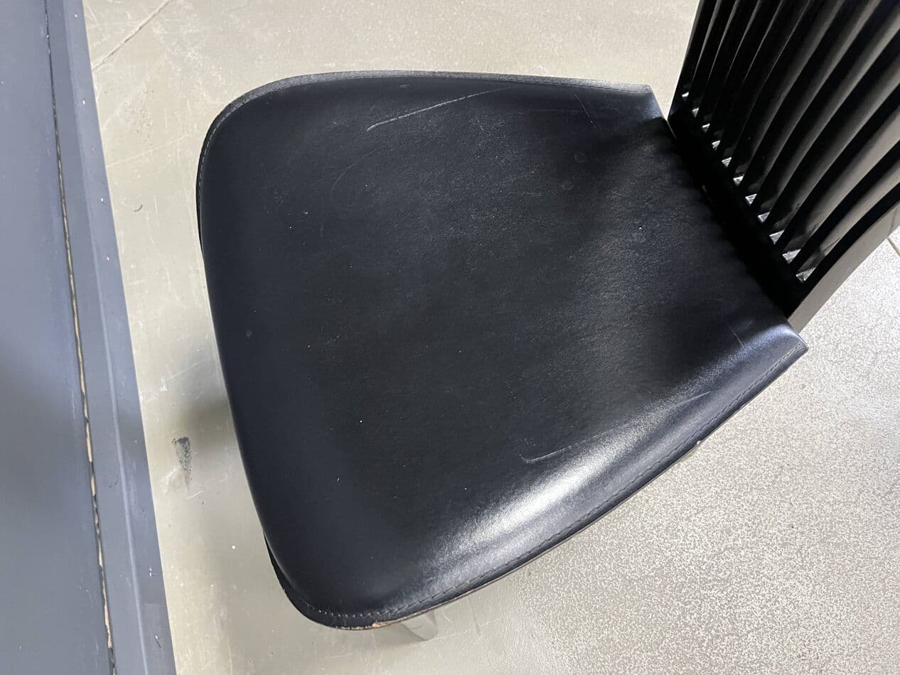 Set of six chairs Fan, black wood, black eco-leather, by P. Costantini, Italy, 1980s. - 264484