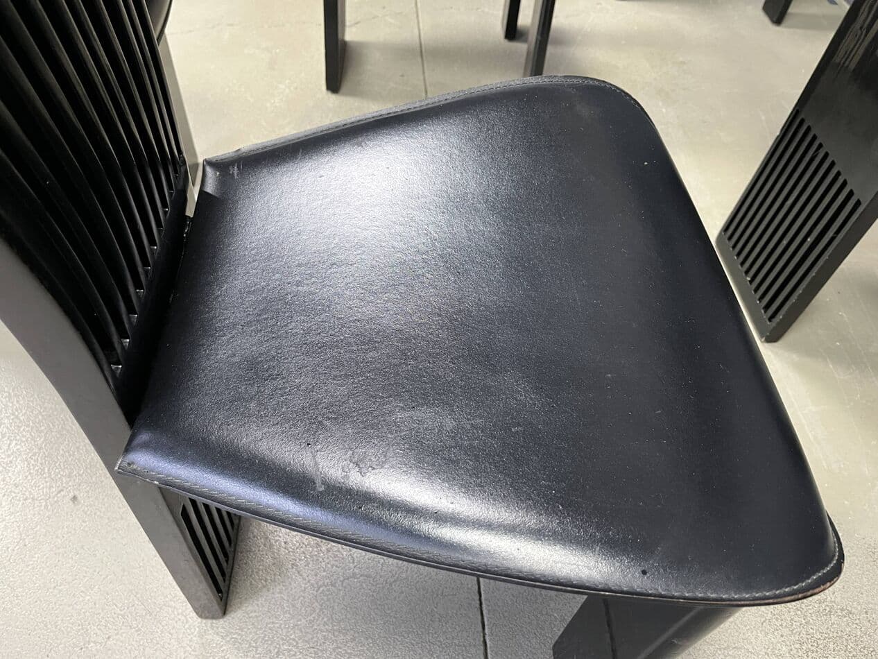 Set of six chairs Fan, black wood, black eco-leather, by P. Costantini, Italy, 1980s. - 264482