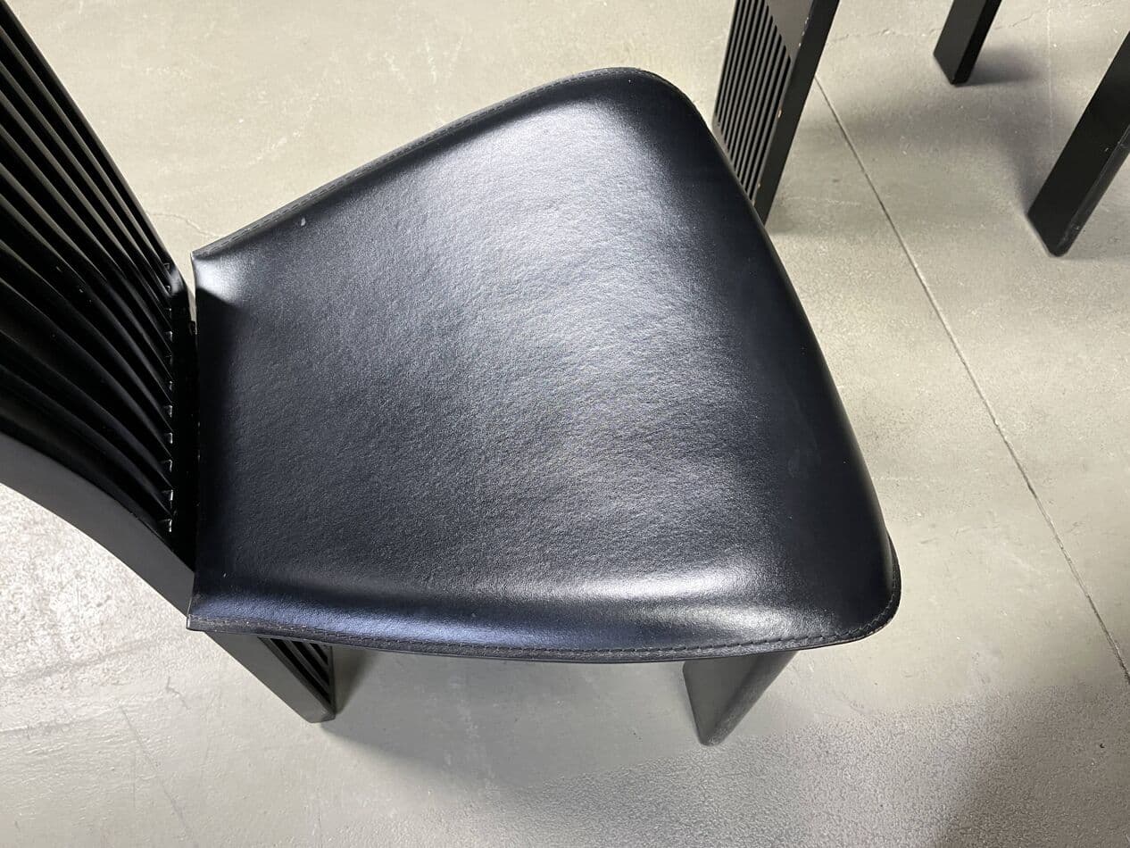 Set of six chairs Fan, black wood, black eco-leather, by P. Costantini, Italy, 1980s. - 264485