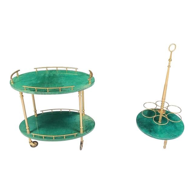 Bar cart Swan, green lacquered goatskin, brass, by A. Tura, Italy, 1960s. - DIMENSION