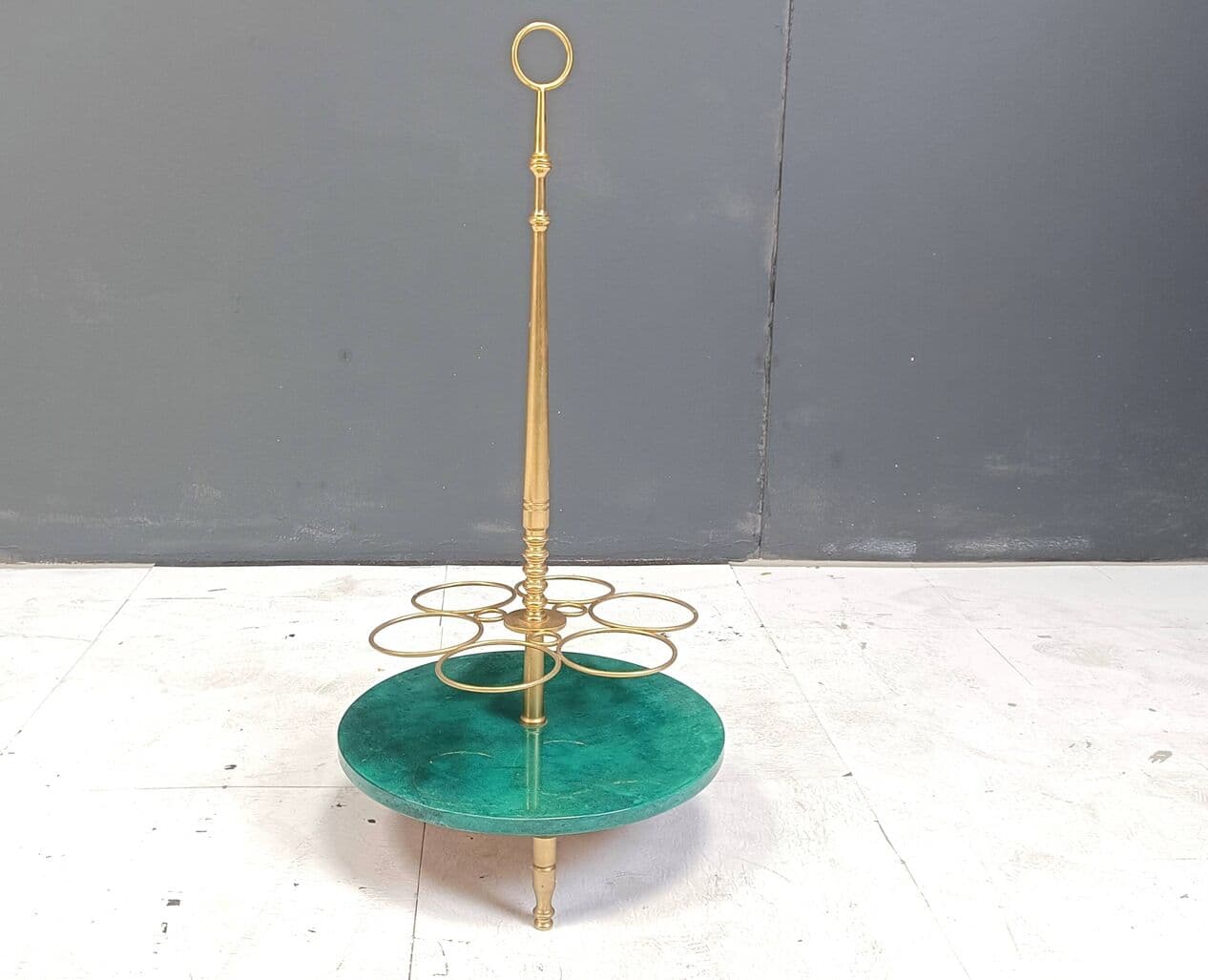 Bar cart Swan, green lacquered goatskin, brass, by A. Tura, Italy, 1960s. - 264428