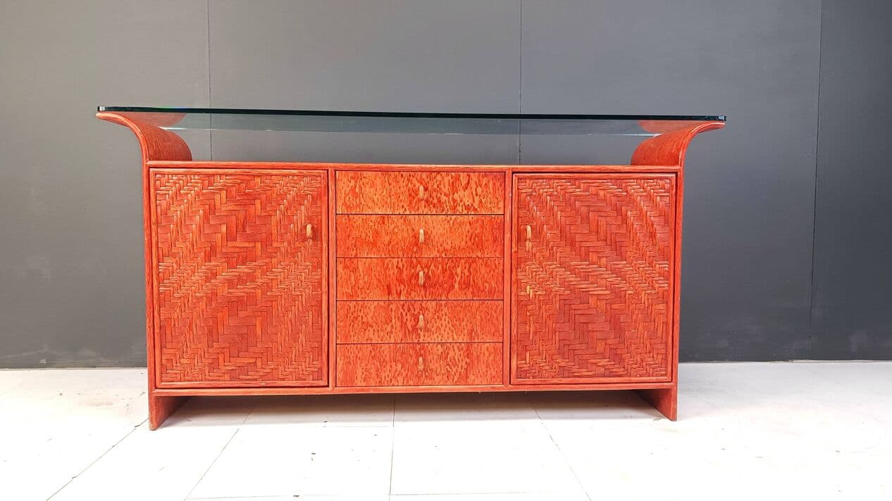 Kredens, rattan czerwony, Francja, lata 70. - 264414