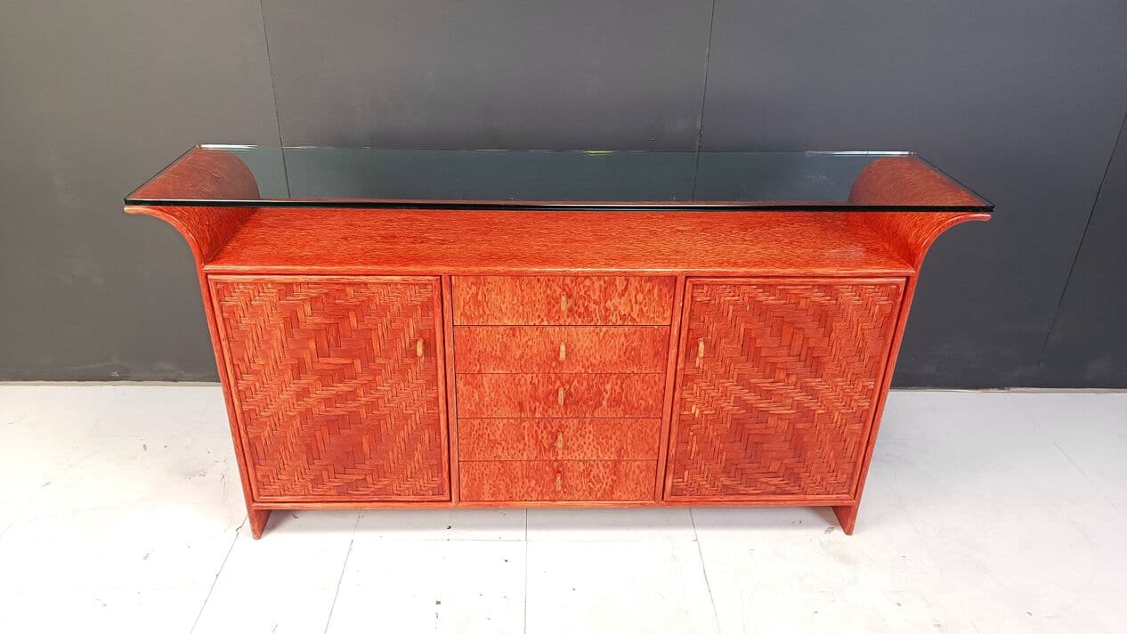 Kredens, rattan czerwony, Francja, lata 70. - 264411