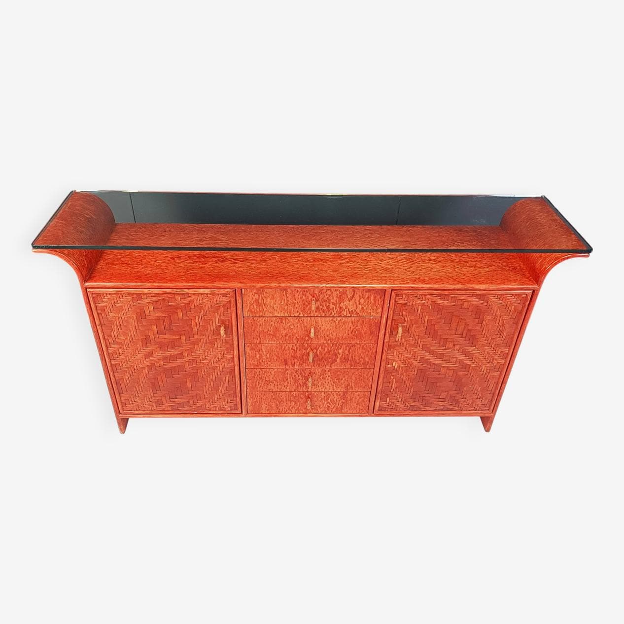 Kredens, rattan czerwony, Francja, lata 70. - 264408