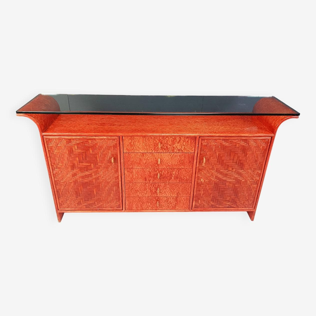 Kredens, rattan czerwony, Francja, lata 70. - 264409