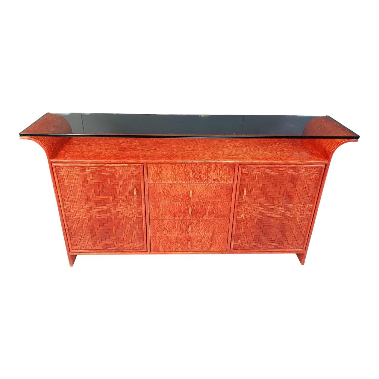 Kredens, rattan czerwony, Francja, lata 70.