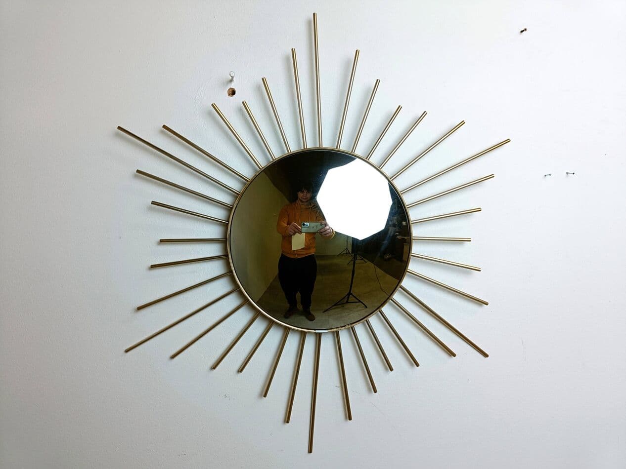 Sunburst mirror, gold brass, glass, France, 1970s - 264392