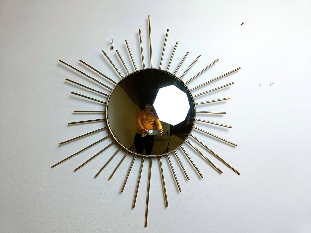 Sunburst mirror, gold brass, glass, France, 1970s - 264393