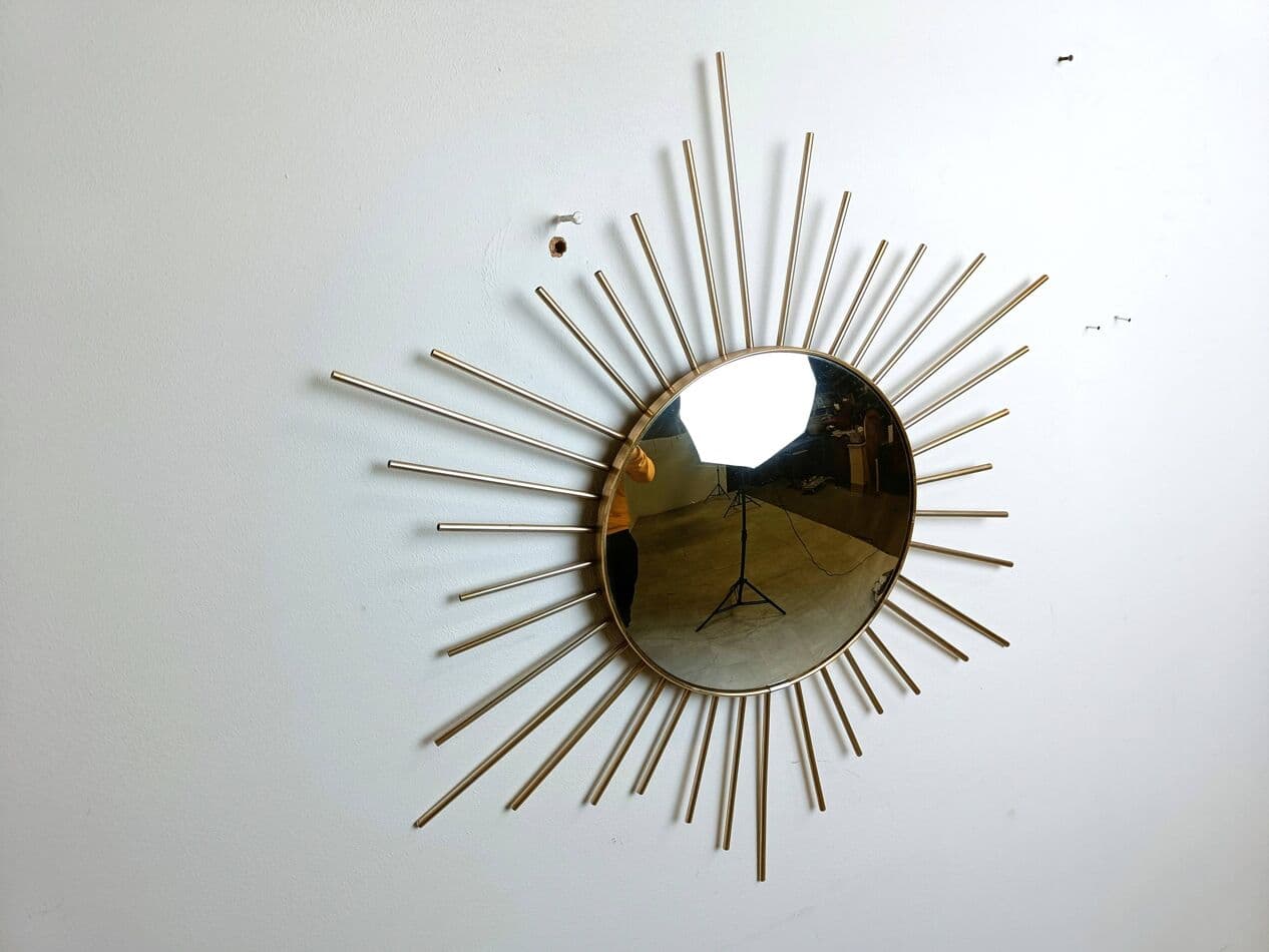 Sunburst mirror, gold brass, glass, France, 1970s - 264389