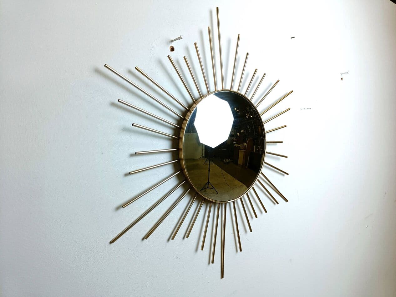 Sunburst mirror, gold brass, glass, France, 1970s - 264390