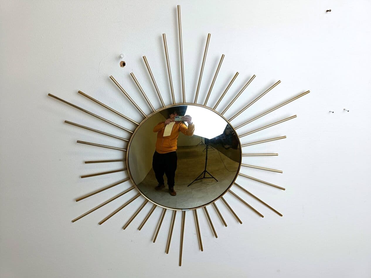 Sunburst mirror, gold brass, glass, France, 1970s - 264391