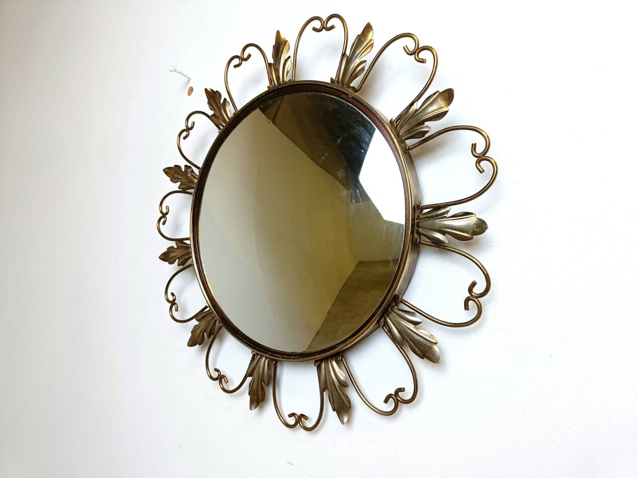 Sunburst mirror Ø45 cm, gold brass, France, 1960s. - 264383