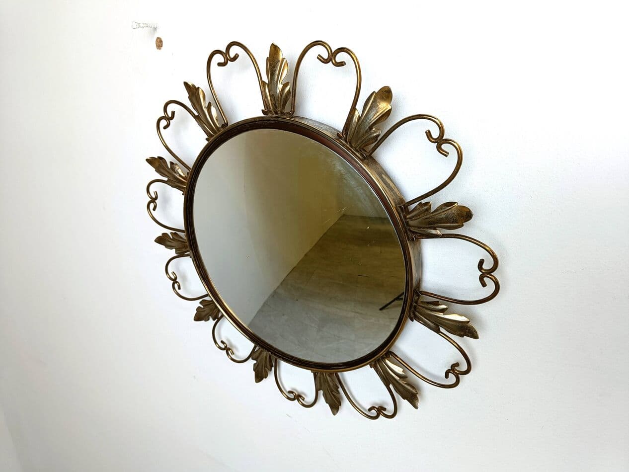 Sunburst mirror Ø45 cm, gold brass, France, 1960s. - 264382