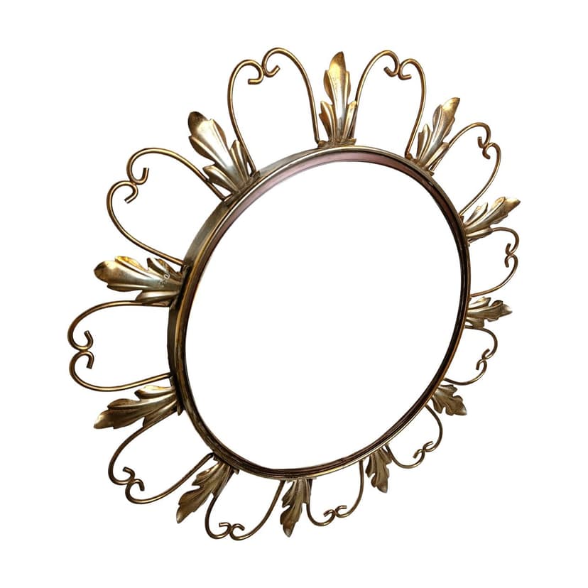 Sunburst mirror Ø45 cm, gold brass, France, 1960s.