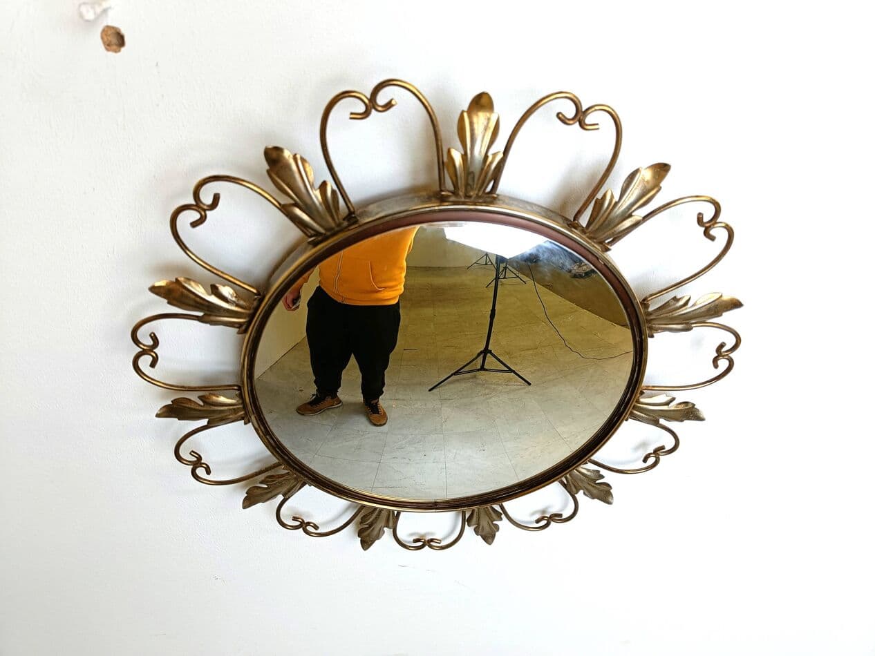 Sunburst mirror Ø45 cm, gold brass, France, 1960s. - 264380