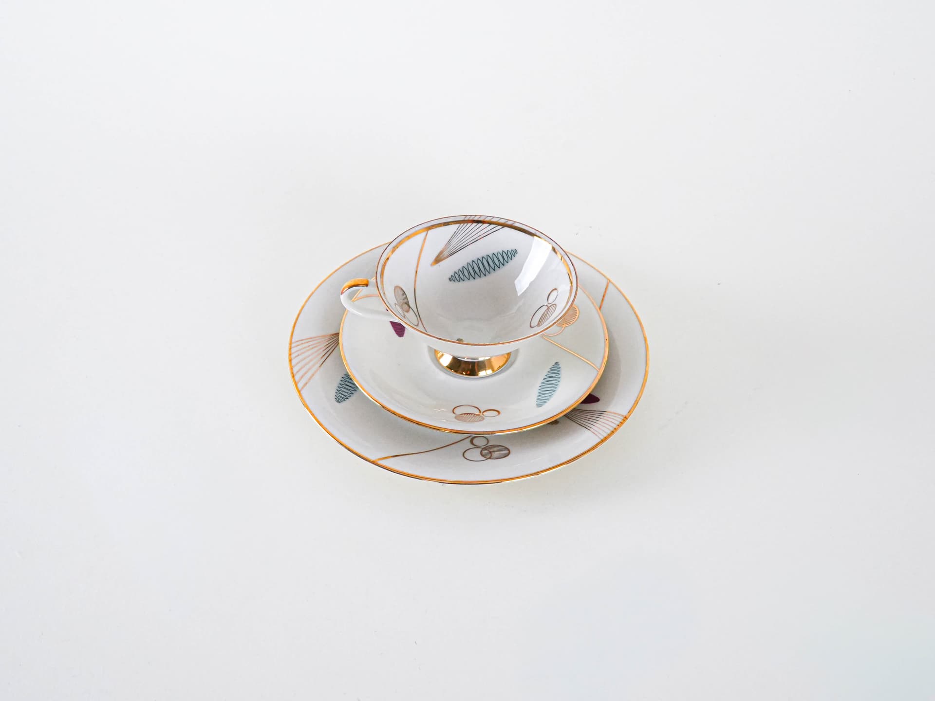 Filiżanka z talerzykiem, biały, porcelana, Hertel Jacob, Niemcy, lata 60. - 262288