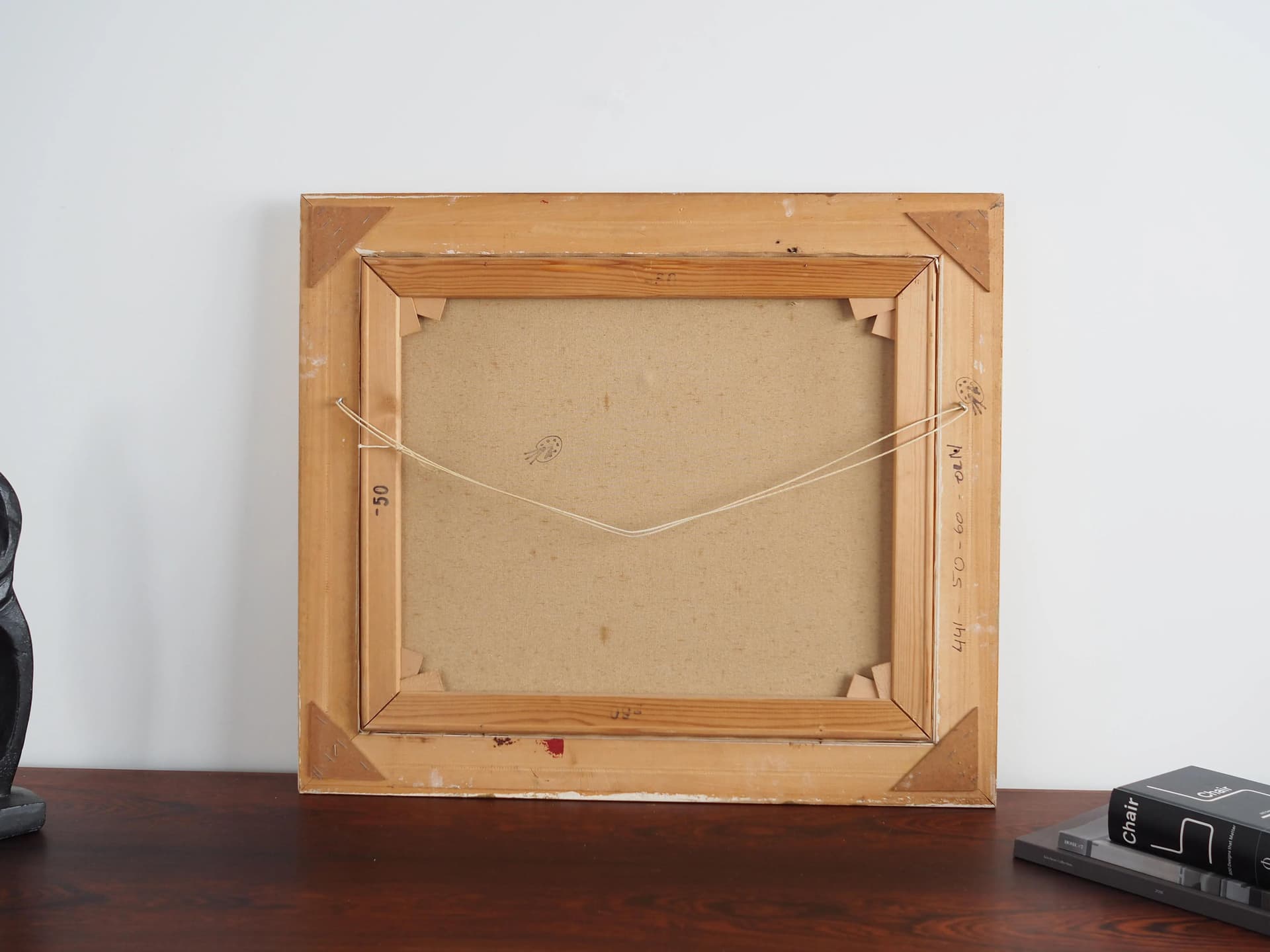 Obraz Zimowy strumień, barokizująca rama, niebieski, olej na płótnie, drewno, Skandynawia, lata 70. - 19873