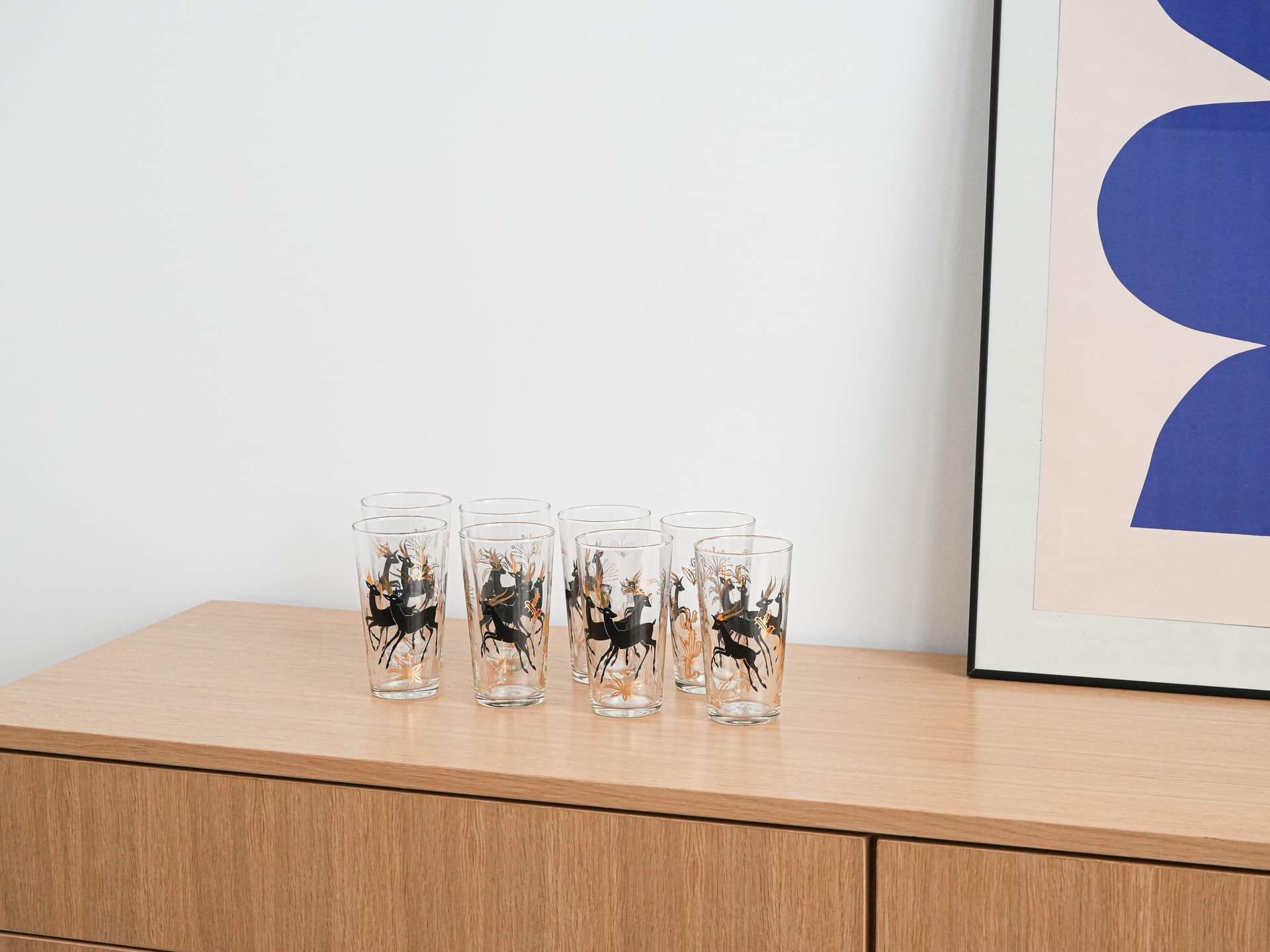 Komplet ośmiu szklanek, szkło transparentne, Dania, lata 70. - 262337