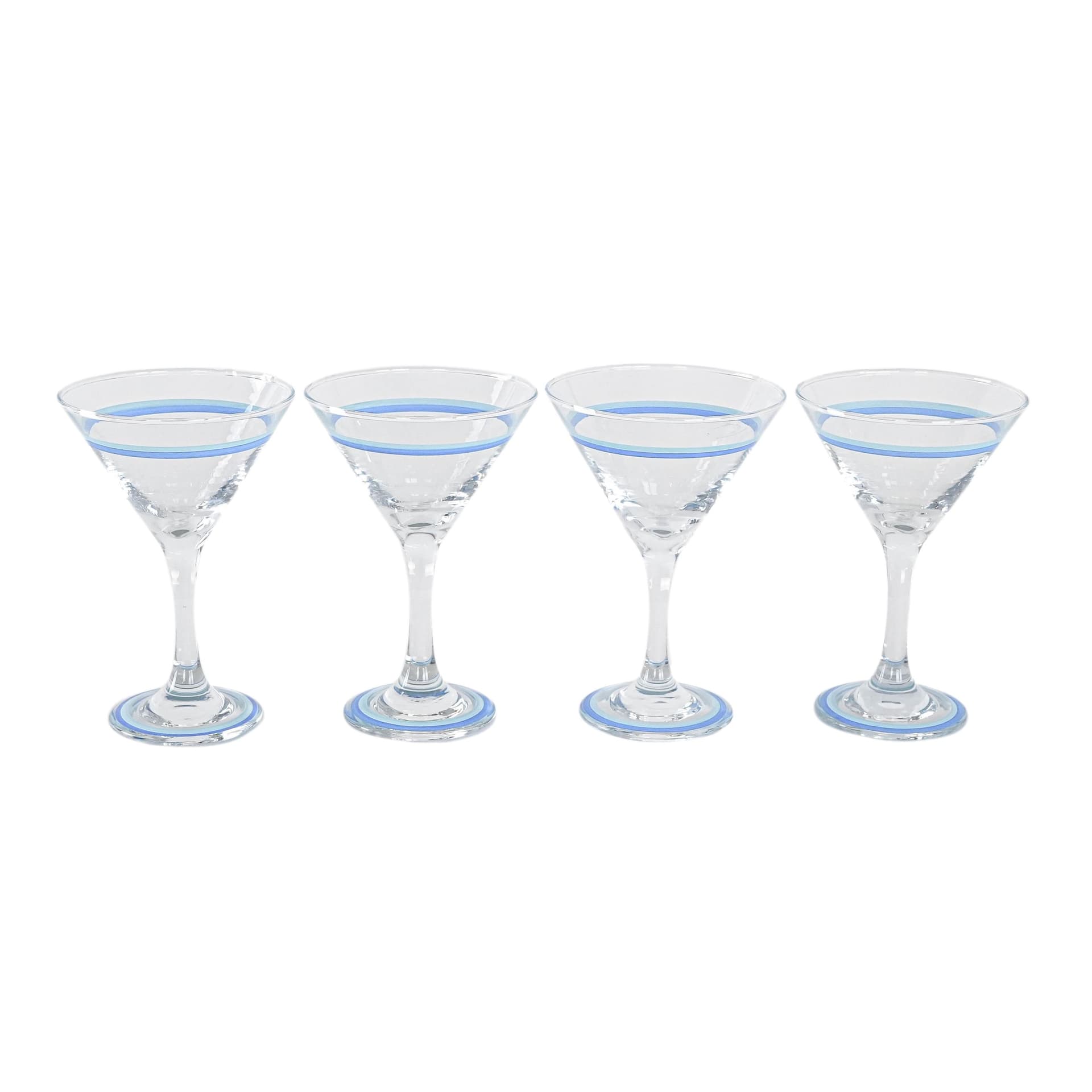 Komplet kieliszków do martini, bezbarwne szkło niebieski detal, Dania, lata 70.