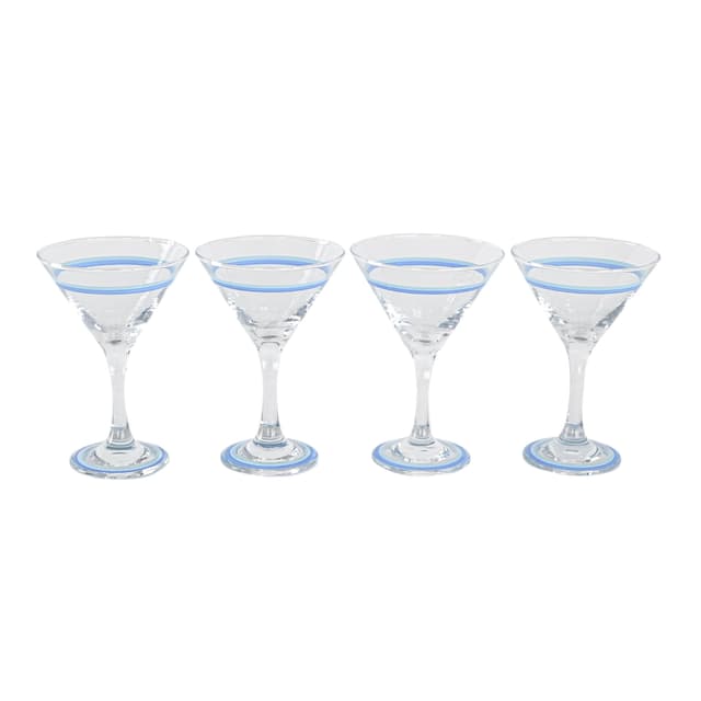 Komplet kieliszków do martini, bezbarwne szkło niebieski detal, Dania, lata 70. - WYMIARY