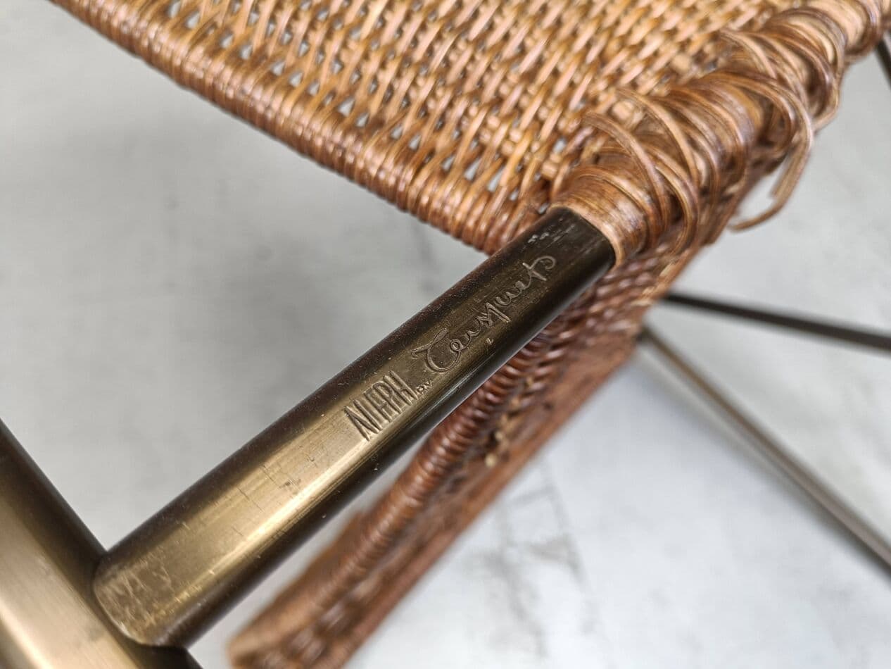 Set of Six Chairs Abanica, brown rattan, brown metal, by O. Tusquets, Aleph, 1980s. - 264271