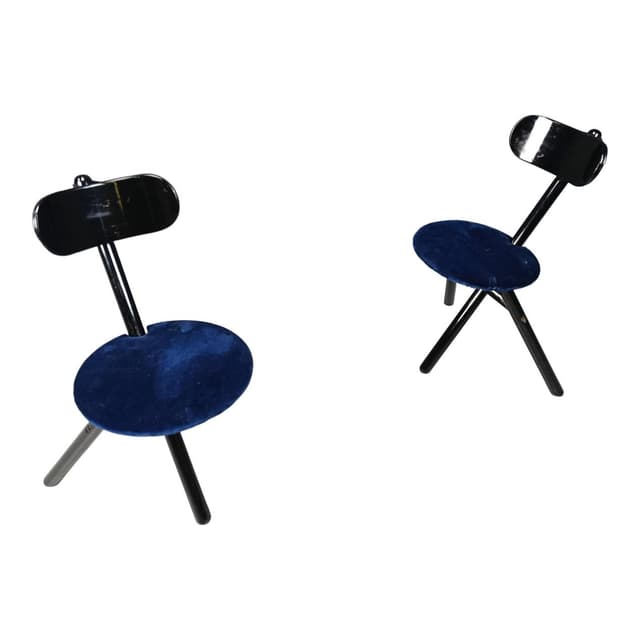 Para stołków składanych, velvet niebieski, drewno czarne, Calligaris, Włochy, lata 90. - WYMIARY