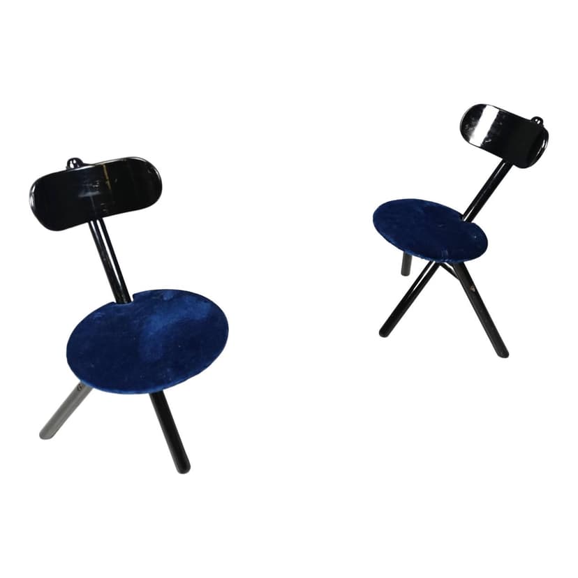 Para stołków składanych, velvet niebieski, drewno czarne, Calligaris, Włochy, lata 90.