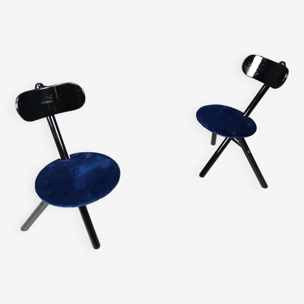 Para stołków składanych, velvet niebieski, drewno czarne, Calligaris, Włochy, lata 90. - 264252